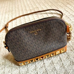 Michael Kors Studded Crossbody Bag - Brown Leather Gold Accents
